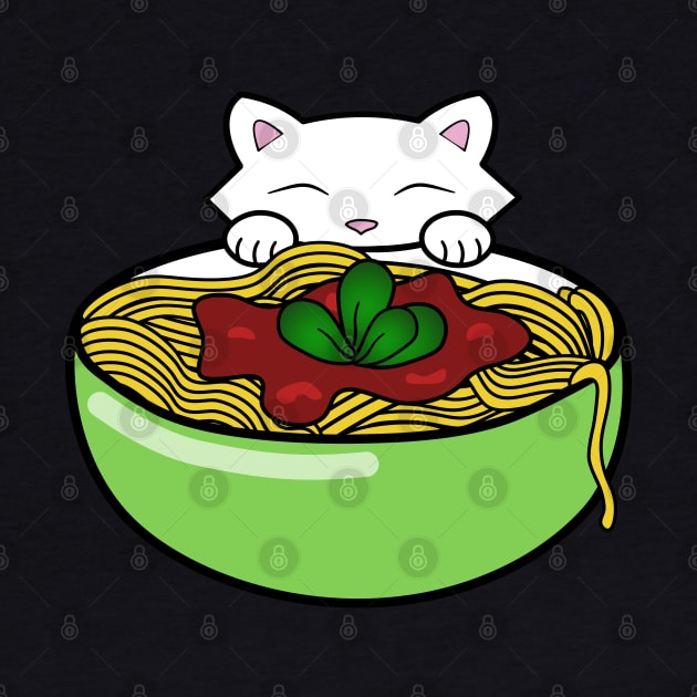 Hungry cat eating pasta by Purrfect